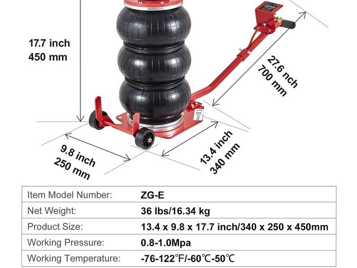 Pneumatic Jack Triple Bag Air Jack 3T, Triple Bag Air Jack 140-450mm Lift Height Bag Air Jack, 5 Minutes Lift Air Jack Jack Labor Saving for SUV, Truck, Car, etc.