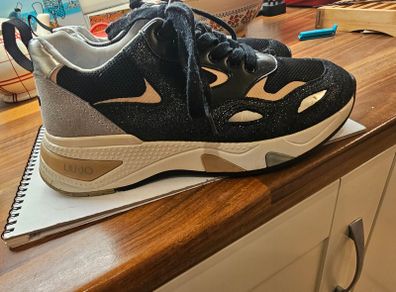 Liu Jo platform trainers in black with metallic and glitter detailing