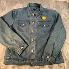 WESC Streetwear Mens Med Hardcore Happiness Smiley Face Denim Trucker Jacket