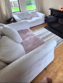 Pair of Classic White Scroll-Arm Sofas