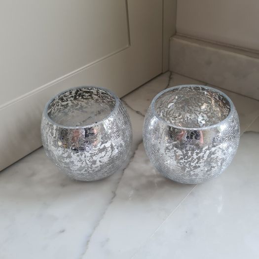 Crackle Glass Tealight Candle Holders X 2