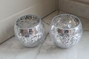 Crackle Glass Tealight Candle Holders X 2