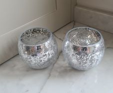 Crackle Glass Tealight Candle Holders X 2