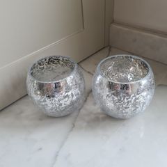 Crackle Glass Tealight Candle Holders X 2