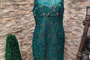 Green lace Occasion Pencil dress size 14 Postage included