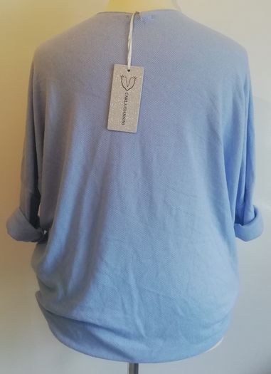 Carla Giannini Women's Angora Mix Top With Heart & Stars New With Tag Light Blue