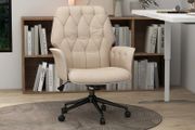 Tufted Linen Office Chair with Adjustable Height, Arm Rest &amp; 360 Swivel Beige