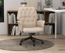 Tufted Linen Office Chair with Adjustable Height, Arm Rest & 360 Swivel Beige
