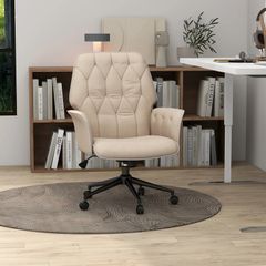 Tufted Linen Office Chair with Adjustable Height, Arm Rest & 360 Swivel Beige