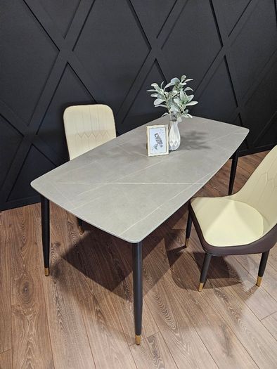 Stone/Ceramics Dining Table with Gold Ends