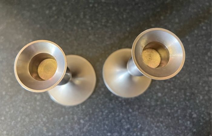 Pair of Modern 6" Brushed Nickel Candlesticks