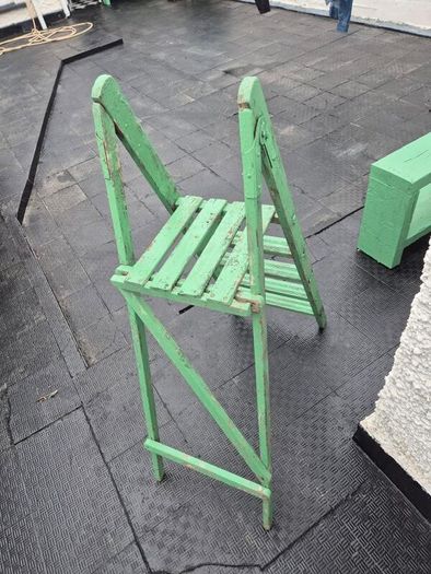 Vintage folding 4 step  painted solid wooden ladder