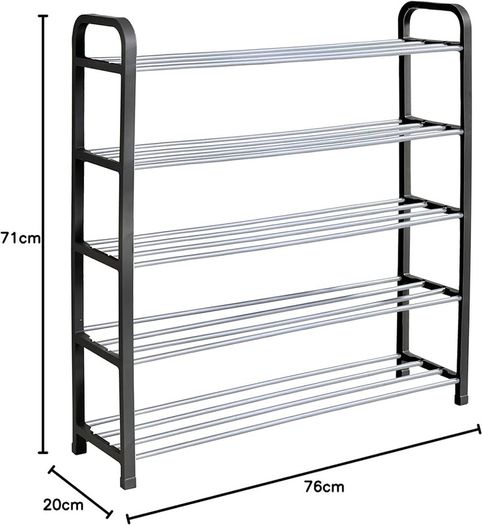 NEW SALE | 5 Tier Shoe Slots Rack - Space Saving Shoe Storage Organiser with Quick, Tool-Free Assembly - Shoe Slots Holds 15-20 Pairs - Dimensions (L) 75.5cm x (W) 18.5cm x (H) 75.5cm - Black