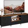 TV Stand Cabinet, TV Unit TV Console Table with 5 Drawers Storage Organizers, Entertainment Center with Open Shelf for Living Room, Bedroom (Black) Image 3