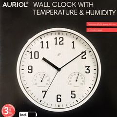 Wall Clock With Temperature And Humidity 25cm x 4.5cm - Made In Germany
