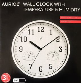 Wall Clock With Temperature And Humidity 25cm x 4.5cm - Made In Germany