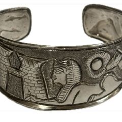 Egyptian Theme Silver Cuff Bracelet