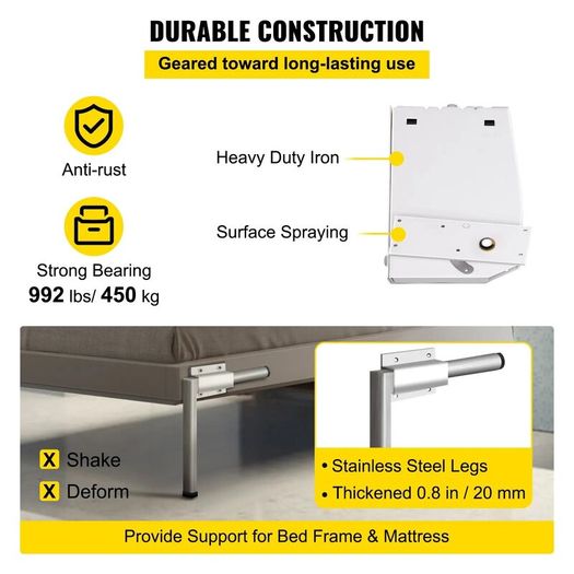 Bed Kit king And Queen  Size Bed Heavy Duty Support Hardware DIY Kit Mounting Wall Springs Mechanism(Vertical)