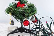 Pre Owned Mini Decorated Christmas Tree Set with String Lights &amp; Ornaments