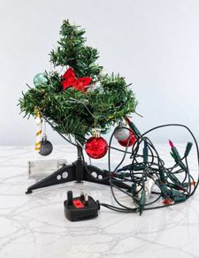Pre Owned Mini Decorated Christmas Tree Set with String Lights & Ornaments