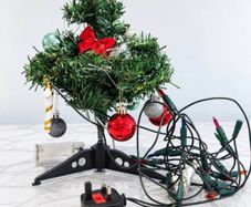 Pre Owned Mini Decorated Christmas Tree Set with String Lights & Ornaments