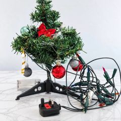 Pre Owned Mini Decorated Christmas Tree Set with String Lights & Ornaments