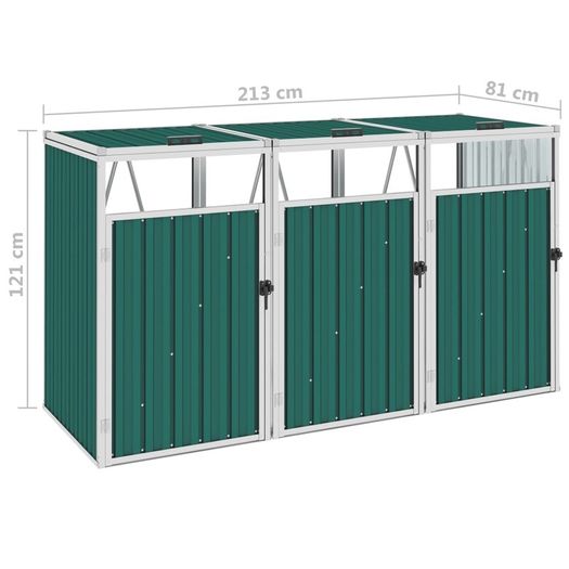 Triple Garbage Bin Shed Green 213x81x121 cm Steel