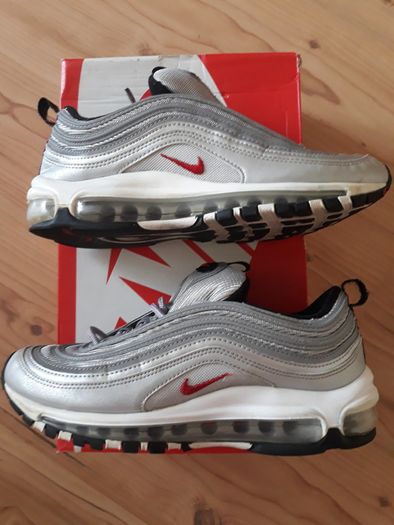 Nike Air Max 97 Silver Bullet (GS) Size UK-5.5/EUR-38.5 918890-001 Metallic Silver/Varsity Red-White-Black-2016