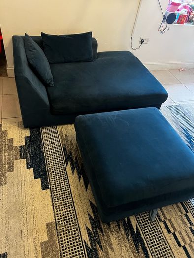 Fabric sofa and pouffe