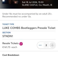 Luke Combs Tickets X2 For Slane Saturday Link To Ticket Master