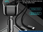 5-in-1 Car Charger Adapter, Dual USB+PD Fast Charging, Extendable Cable, Voltage Display, Universal Compatibility, Female to Male Connector