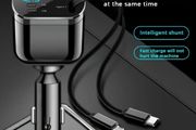 5-in-1 Car Charger Adapter, Dual USB+PD Fast Charging, Extendable Cable, Voltage Display, Universal Compatibility, Female to Male Connector