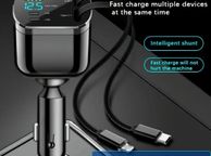 main image for ad 5-in-1 Car Charger Adapter, Dual USB+PD Fast Charging, Extendable Cable, Voltage Display, Universal Compatibility, Female to Male Connector