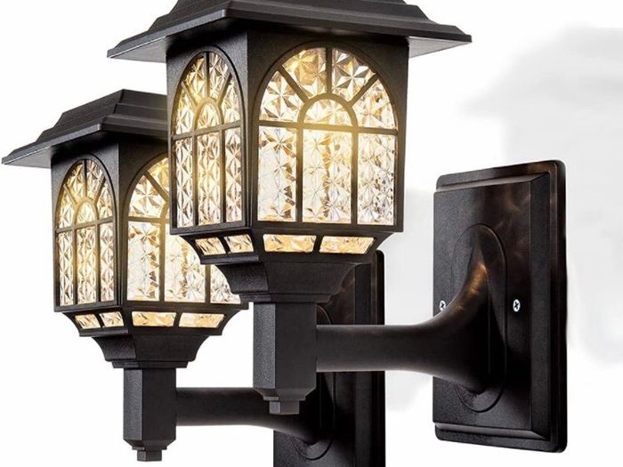 Solar Fence Lights Solar Lights Outdoor Garden LED Solar Powered Outdoor Wall Lights Waterproof Decor for Patio Yard Warm White 2 Pack