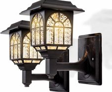 Solar Fence Lights Solar Lights Outdoor Garden LED Solar Powered Outdoor Wall Lights Waterproof Decor for Patio Yard Warm White 2 Pack