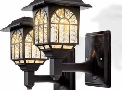 Solar Fence Lights Solar Lights Outdoor Garden LED Solar Powered Outdoor Wall Lights Waterproof Decor for Patio Yard Warm White 2 Pack