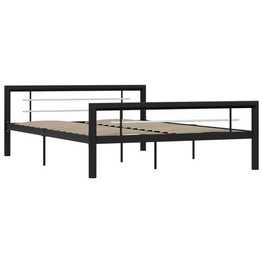 Bed Frame Black and White Metal 140x200 cm