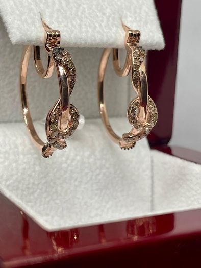 Champagne Diamond, Black Diamond J Hoop Half Hoop Earring