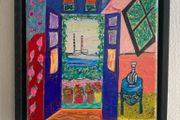 Framed Original contemporary Painting  Mattisse style Poolbeg Chimneys Dublin Original Gift