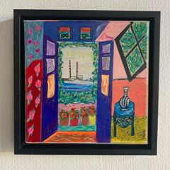 Framed Original contemporary Painting  Mattisse style Poolbeg Chimneys Dublin Original Gift