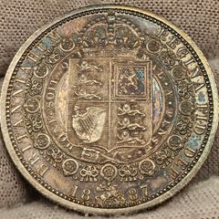 Great Britain 1887 Silver Half Crown Beautiful Uncirculated Lustrous Rainbow Toned