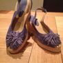 Navy Faux Suede Peep Toe Wedge Size 5 Image 4