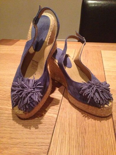 Navy Faux Suede Peep Toe Wedge Size 5