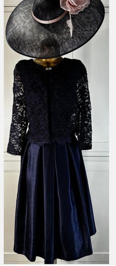 Uk 10 Eliza J 2 piece Navy Midi Dress and Lace Jacket