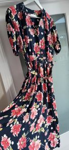 VINTAGE Mandy Marsh navy floral print midi Sz 14UK