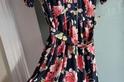 VINTAGE Mandy Marsh navy floral print midi Sz 14UK