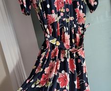 VINTAGE Mandy Marsh navy floral print midi Sz 14UK