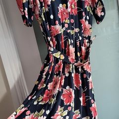 VINTAGE Mandy Marsh navy floral print midi Sz 14UK