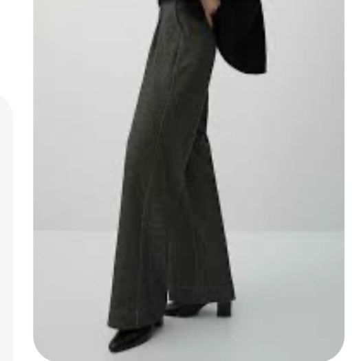 Massimo Dutti Dark Charcoal Grey Wool Wide Leg Trousers