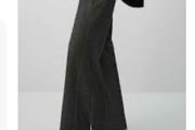 Massimo Dutti Dark Charcoal Grey Wool Wide Leg Trousers